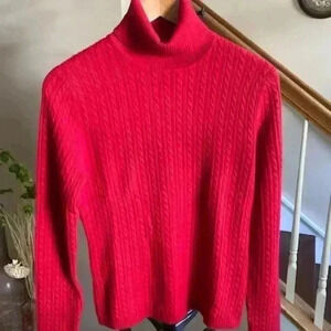 ANNE KLEIN 100% Cashmere Cable Ribbed Knit Turtleneck Sweater. Size L